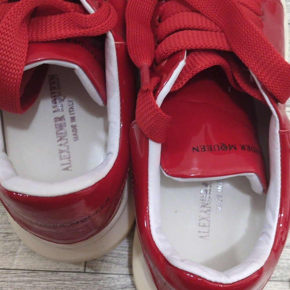 Alexander McQueen Women's Low Top Sneakers Red Patent Leather Logo Sz 37EU/6.5US - Picture 9 of 11